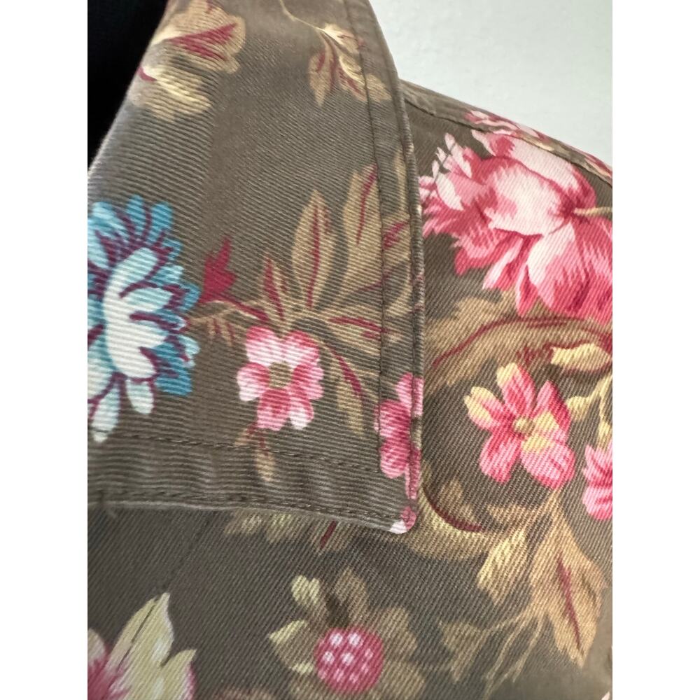 Charter Club Womens Floral Denim Trucker Jacket Large Brown Pink Stretch Cotton - Picture 3 of 8